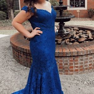 COPY - BLUE OFF THE SHOULDER PROM DRESS